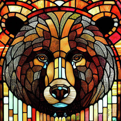 Mammals Digital Art - Stained Glass Grizzly Bear by Tina LeCour