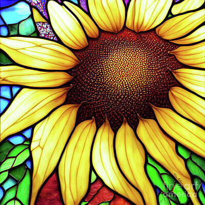 Sunflowers Rights Managed Images - Stained Glass Sunflower Royalty-Free Image by Tina LeCour