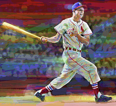 Baseball Paintings - Stan -the Man- Musial Cardinals by David Lloyd Glover