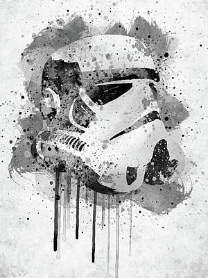 Actors Digital Art - Star Wars Storm Trooper head watercolor by Mihaela Pater