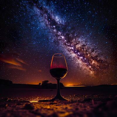 Wine Digital Art Royalty Free Images - Starry Relaxation Royalty-Free Image by HusbandWifeArtCo