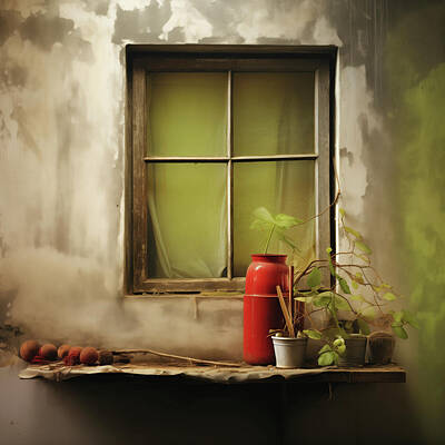 Still Life Digital Art - Starter Plants on Window Shelf by Yo Pedro