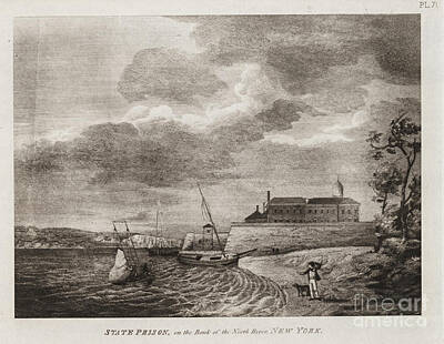 Cities Drawings - STATE PRISON, ON THE BANK OF THE NEW YORK c. 1797 c2 by Historic Illustrations