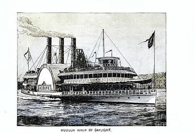 City Scenes Drawings - Steamer in Husdon River 1889 d5 by Historic Illustrations