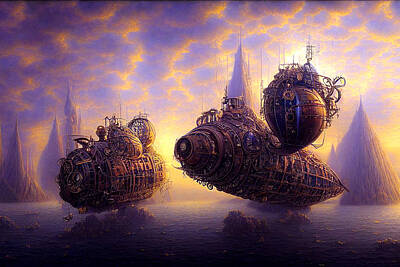Steampunk Royalty Free Images - Steampunk Air Ships Royalty-Free Image by Otto Rapp