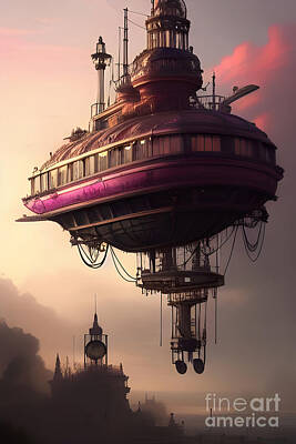 Steampunk Royalty Free Images - Steampunk Airship Royalty-Free Image by Elle Arden Walby