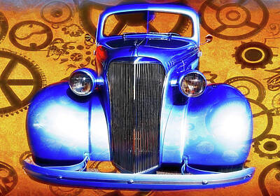 Steampunk Royalty Free Images - Steampunk Blue Ford Coupe Royalty-Free Image by Cathy Anderson