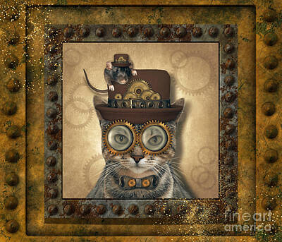 Recently Sold - Steampunk Digital Art - Steampunk Cat and Mouse by Tina Mitchell