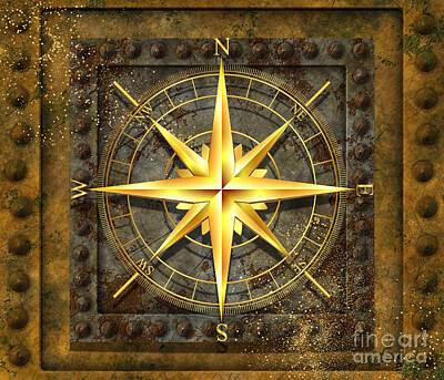Steampunk Digital Art - Steampunk Compass by Tina Mitchell