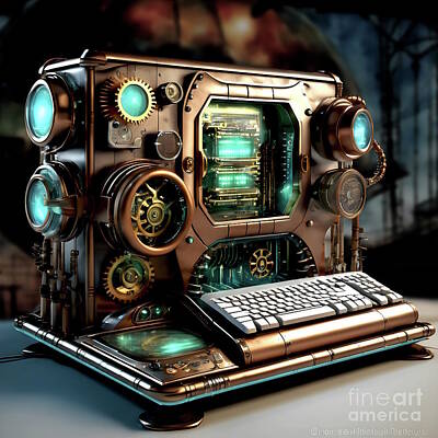 Steampunk Royalty Free Images - Steampunk Computer Royalty-Free Image by Jerzy Czyz