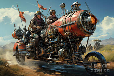 Steampunk Royalty Free Images - Steampunk Cross Country Car Race 1 Royalty-Free Image by Al Andersen