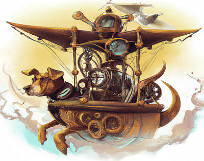 Steampunk Royalty Free Images - Steampunk Dog and his amazing flying machine Royalty-Free Image by Cathy Anderson