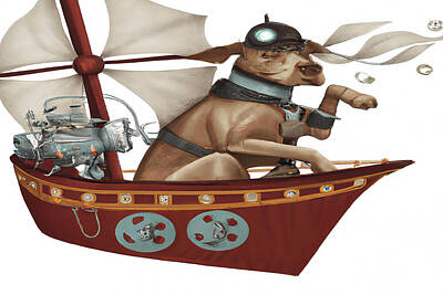 Steampunk Digital Art - Steampunk Dogs 2 by Cathy Anderson