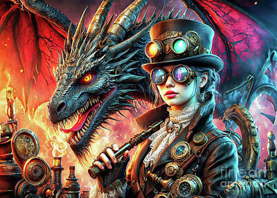 Steampunk Digital Art - Steampunk Dragon Mistress by Michael Moriarty