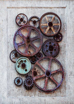 Steampunk Photos - Steampunk Gears Collage I by Patti Deters