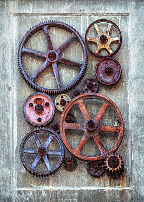 Steampunk Photos - Steampunk Gears Collage III by Patti Deters