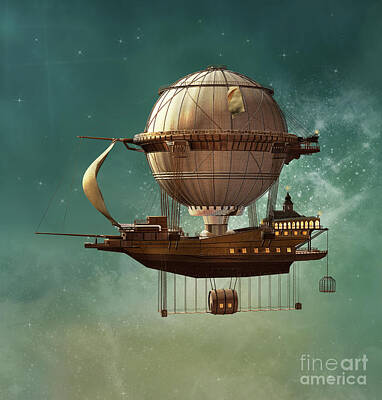 Steampunk Royalty-Free and Rights-Managed Images - Steampunk hot air balloon by EllerslieArt
