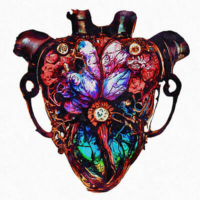 Steampunk Royalty Free Images - Steampunk Jewelled Anatomical Heart 1 Royalty-Free Image by Ann Leech