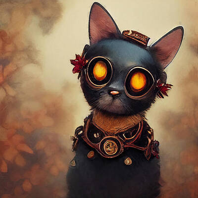 Steampunk Painting Royalty Free Images - Steampunk Kitten, 02 Royalty-Free Image by AM FineArtPrints