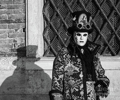 Steampunk Photos - Steampunk mask at Carnival in Venice. Black white  by Elena Dijour