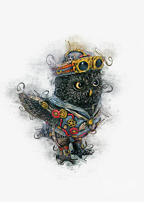Steampunk Royalty-Free and Rights-Managed Images - Steampunk Owl Art by Ian Mitchell