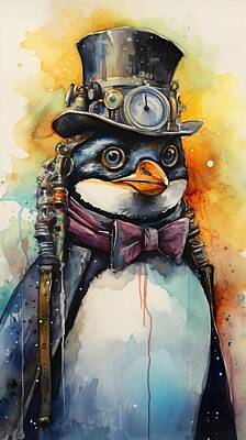 Steampunk Digital Art - Steampunk Penguin Dressed to impress by EML CircusValley