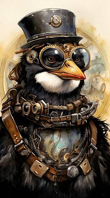 Steampunk Royalty Free Images - Steampunk Penguin Googles and short hat Royalty-Free Image by Eml