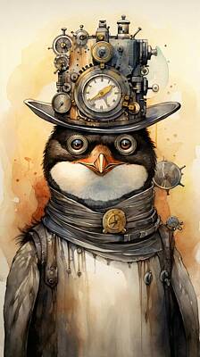 Steampunk Digital Art - Steampunk Penguin Never Mind by EML CircusValley