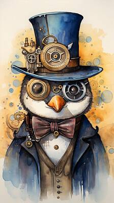 Steampunk Digital Art - Steampunk Penguin Whimsical by EML CircusValley