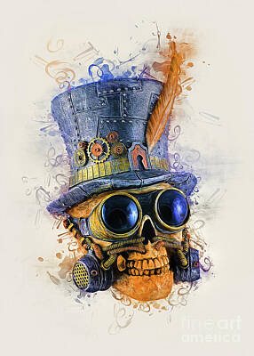 Steampunk Digital Art - Steampunk Skull Art by Ian Mitchell