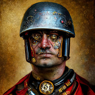 Science Fiction Paintings - Steampunk Soldier, 01 by AM FineArtPrints