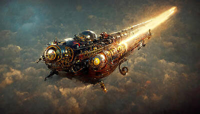 Steampunk Painting Royalty Free Images - Steampunk Spaceship, 01 Royalty-Free Image by AM FineArtPrints