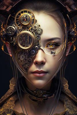 Steampunk Digital Art - Steampunk Woman Portrait 11 by Matthias Hauser