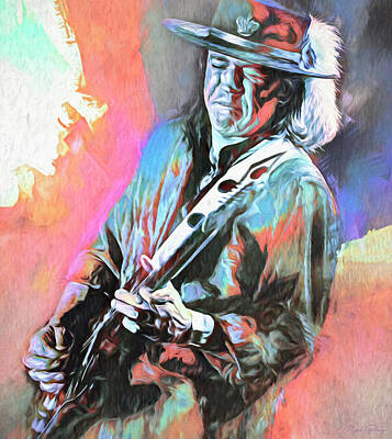Musician Mixed Media Rights Managed Images - Stevie Ray Live Royalty-Free Image by Mal Bray