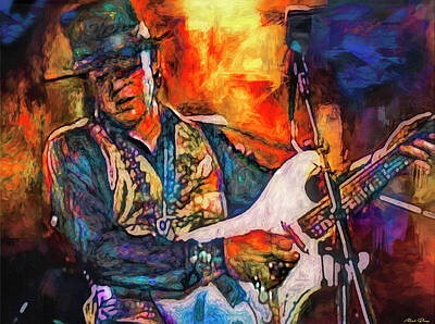 Musician Mixed Media Rights Managed Images - Stevie Ray Vaughan Blues Guitar Maestro Royalty-Free Image by Mal Bray
