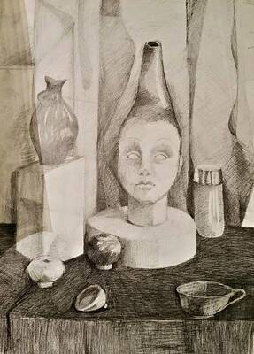 Still Life Drawings Rights Managed Images - Head Still Life Drawing Royalty-Free Image by Marta Pawlowski