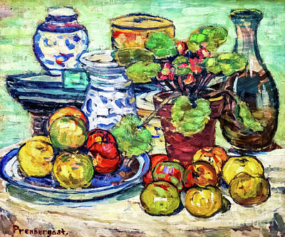 Food And Beverage Paintings - Still Life with Apples by Maurice Prendergast 1913 by Maurice Prendergast