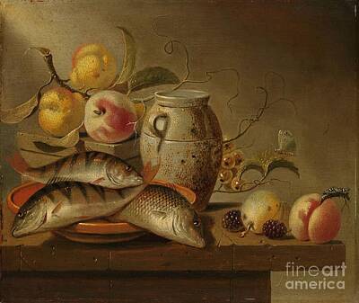 The Bunsen Burner - Still Life with Earthenware Jar, Fish and Fruit, Harmen Steenwijck k, 1652 by Shop Ability