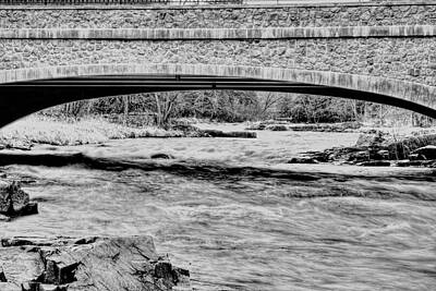 Landscapes Photos - Stone Bridge Over Eau Claire River BW by Dale Kauzlaric