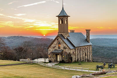 Landscapes Photos - Stone Chapel Sunset Serenity by Gregory Ballos