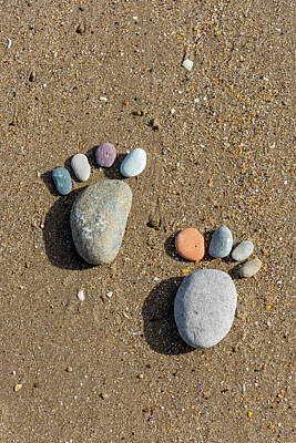 Beach House Throw Pillows - Stone footprint portrait by Steev Stamford