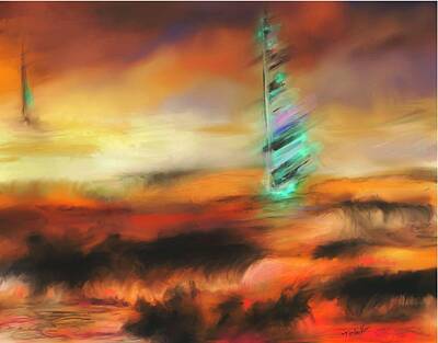 Beach Mixed Media - Storm at sunset by Mark Tonelli