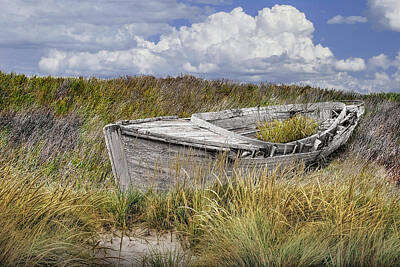 Randall Nyhof Royalty-Free and Rights-Managed Images - Stranded Abandoned Wooden Boat in a Sea of Grass by Randall Nyhof
