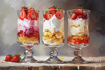 Abstract Oil Paintings Color Pattern And Texture - Strawberry Shortcake Delight by Tina LeCour