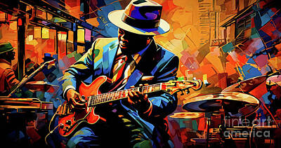 Musicians Digital Art Royalty Free Images - Streets of jazz Royalty-Free Image by Sen Tinel