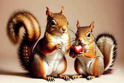 Digital Art Royalty Free Images - Studious squirrels Royalty-Free Image by Sen Tinel