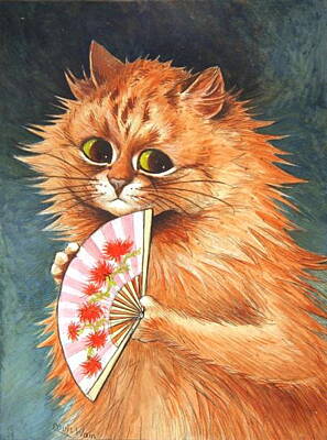 Mammals Drawings - Study Of A Ginger Cat By Louis Wain by Louis Wain