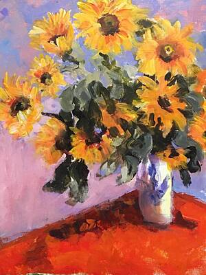 Susan Elizabeth Jones Royalty-Free and Rights-Managed Images - Study of Monets Sunflowers by Susan Elizabeth Jones
