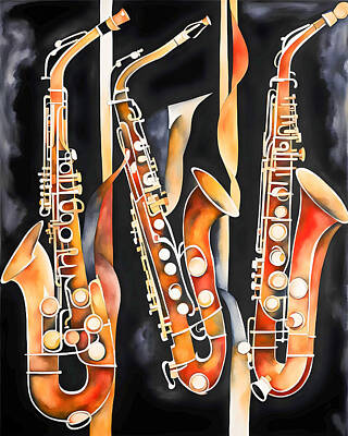 Jazz Digital Art - Styjization in the style of jazz, saxophones by Rostislav Bouda
