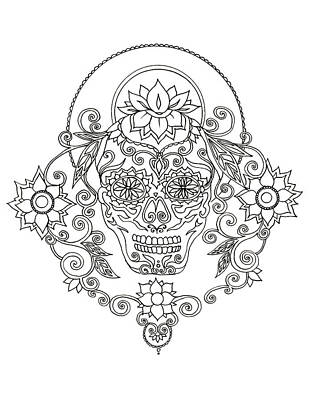 Fantasy Drawings Rights Managed Images - Sugar Skull Design - Line Art Royalty-Free Image by Katherine Nutt
